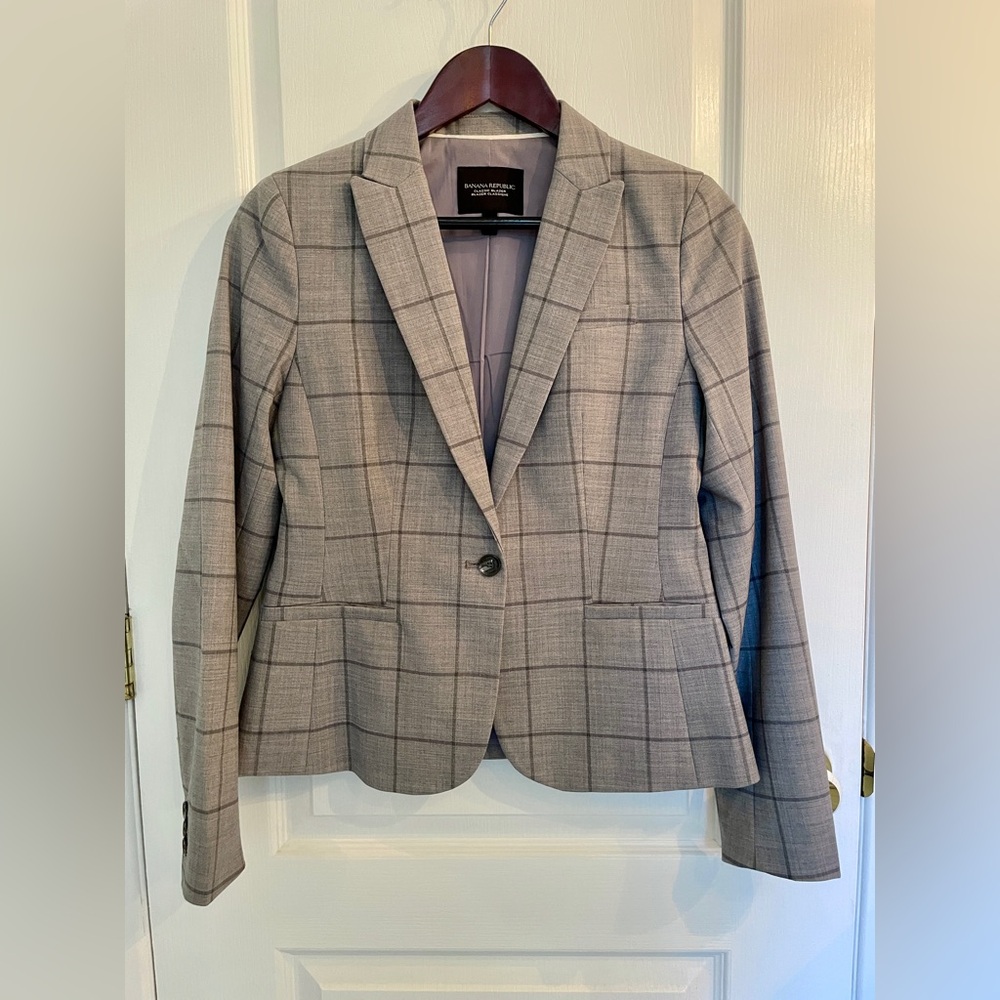 Banana Republic Gray Classic Wool Window Pane Blazer